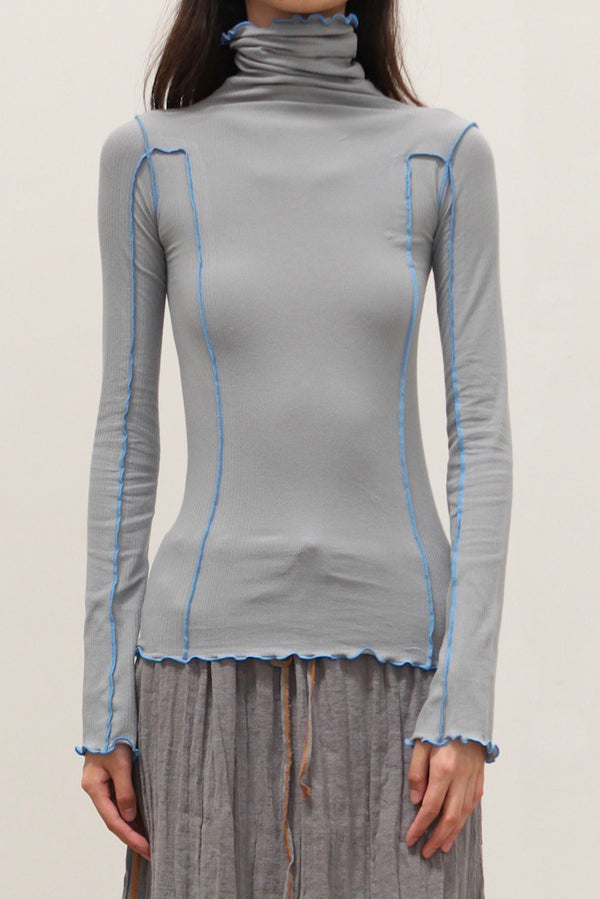BASERANGE Turtleneck T-shirt sweater TTOMT series collection Organic cotton Portugal BAS-TTOMT-RB-SP25-BOW BLUE TTOMT-RI-000